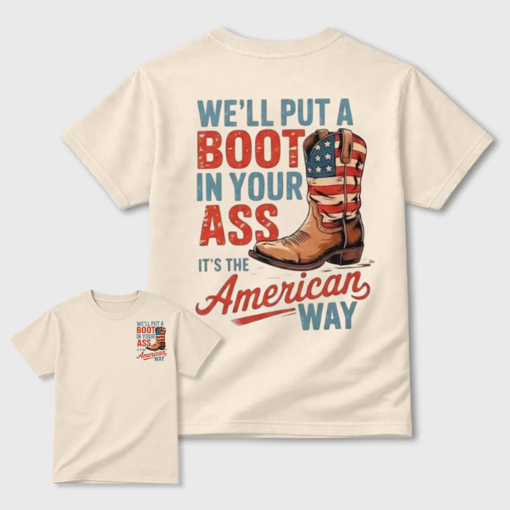 Simple Vintage Patriotic Cowboy Boots Letter Print T-Shirt