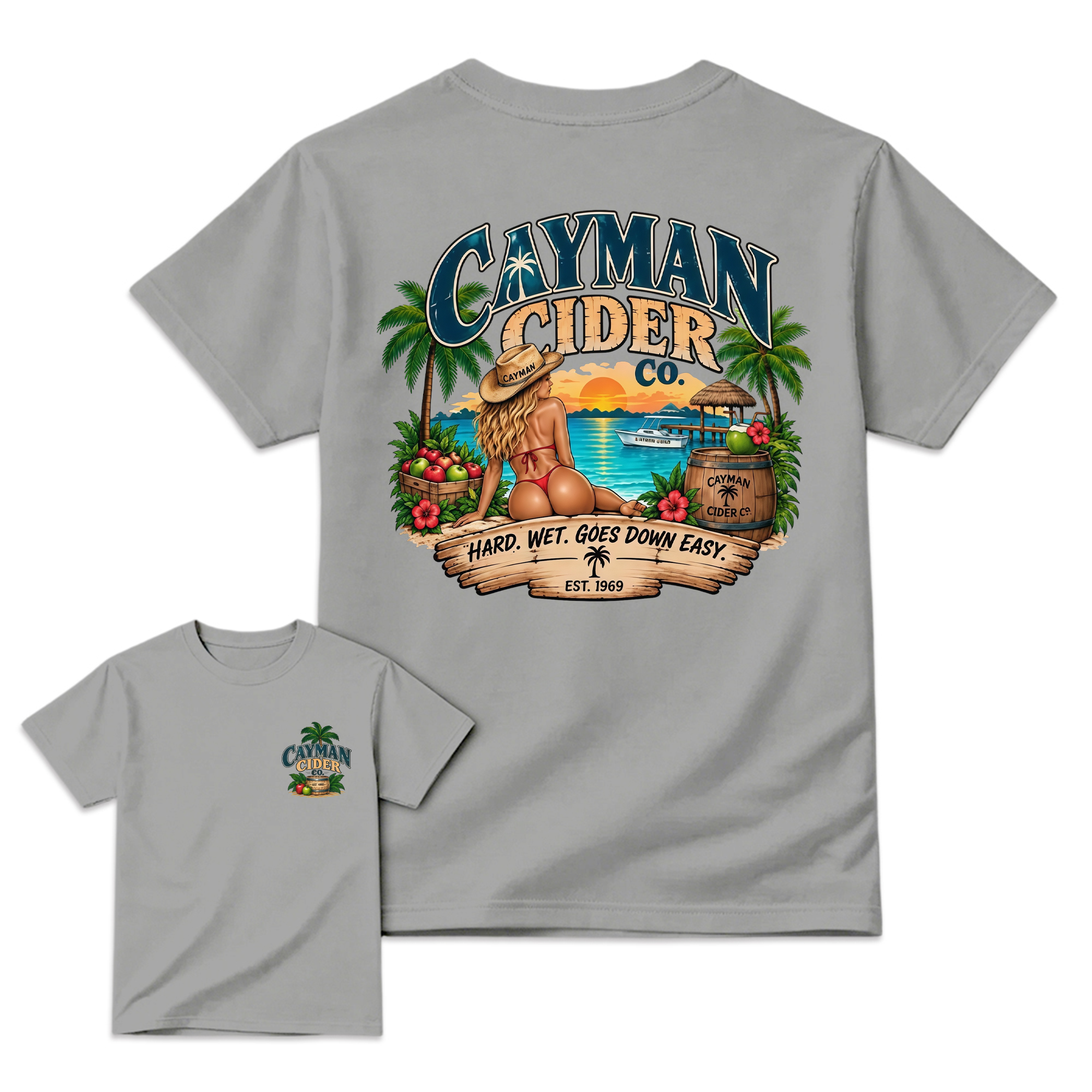 Cayman Cider Co. Unisex Cotton T-Shirt Hard Wet Goes Down Easy 