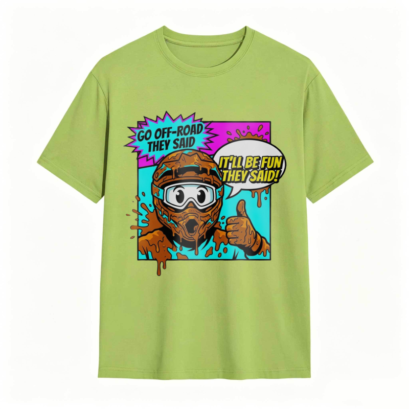 Off Road Adventure Cartoon Character With Mud And Speech Bubbles T-shirt