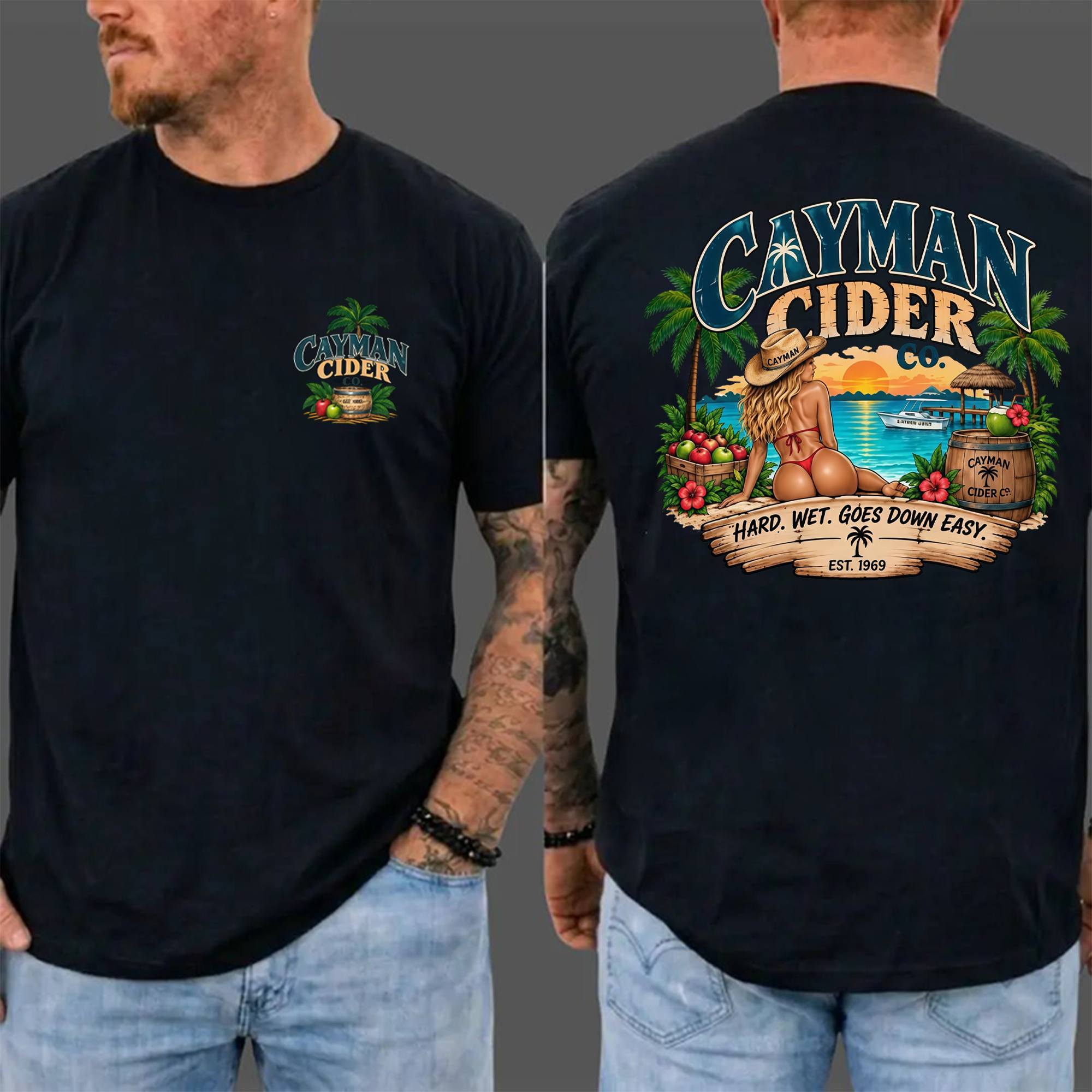 Cayman Cider Co. Unisex Cotton T-Shirt Hard Wet Goes Down Easy 