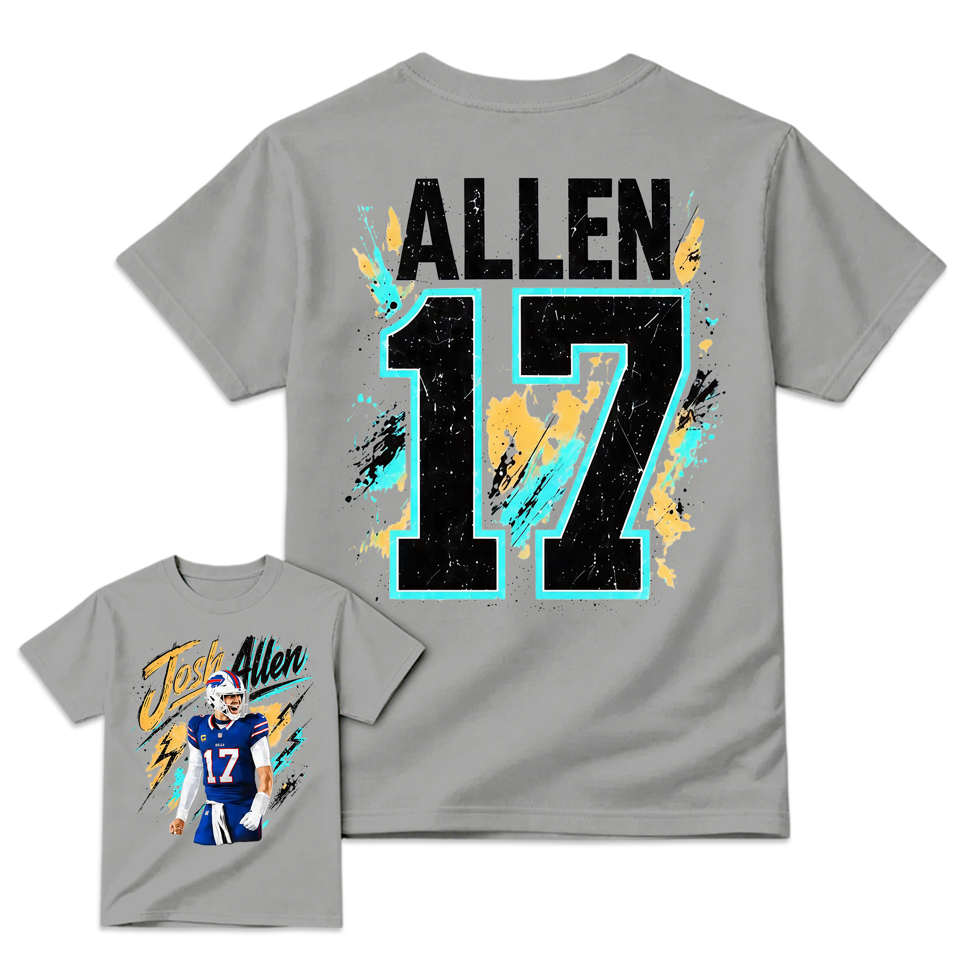 Blue Red Number 17 Football Graphic T-Shirt, Quarterback Game Day Tee, Two-Sided Unisex Sports Fan Shirt
