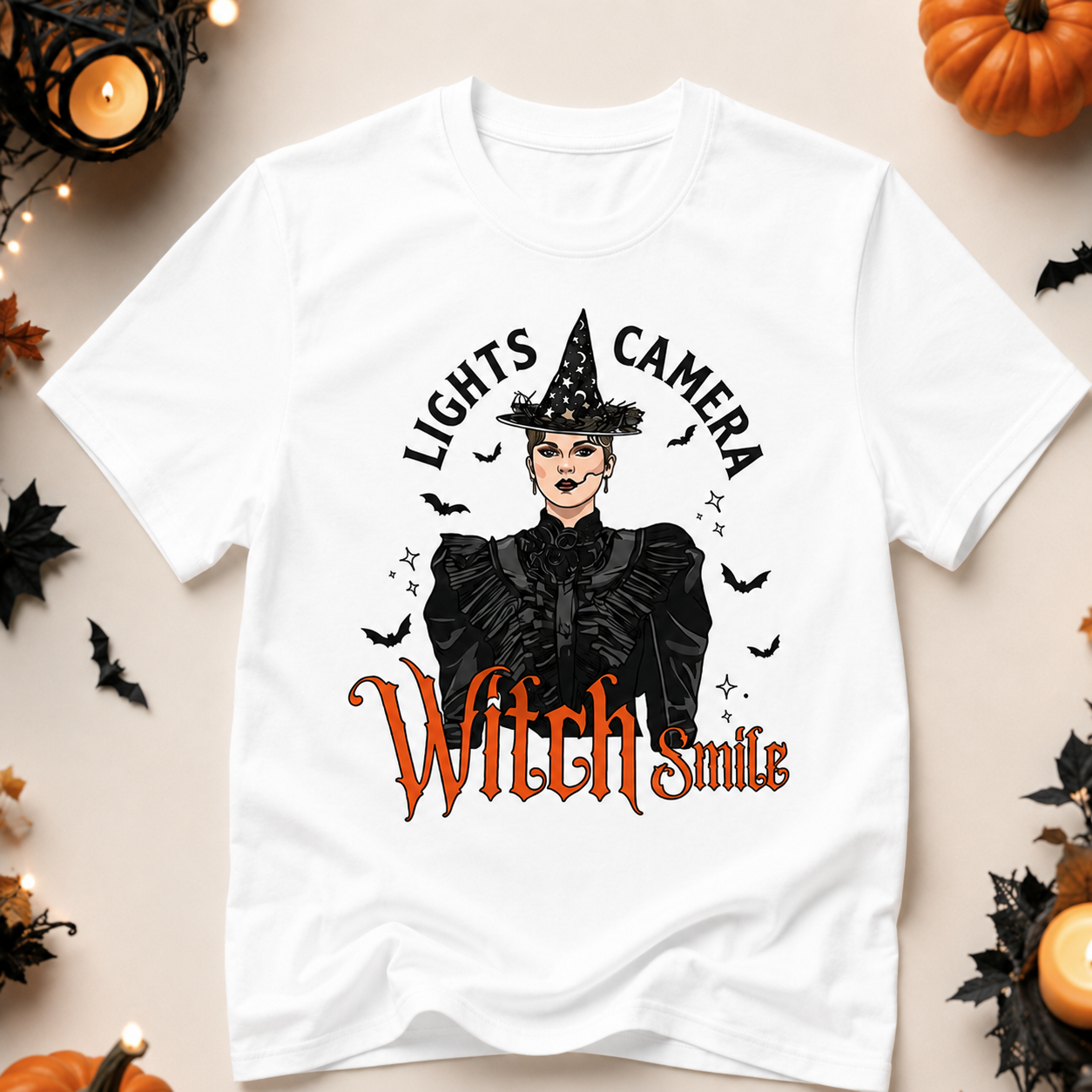 Lights, Camera, Witch Smile! Premium Spooky Season Graphic T-shirt