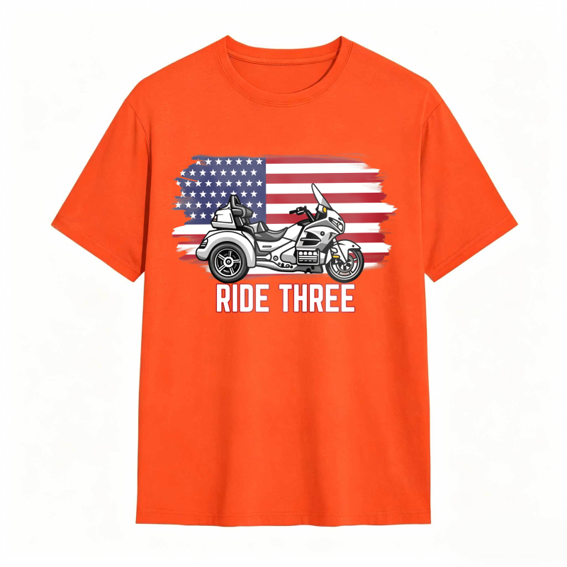 Motorcycle With American Flag Ride Three Unisex Classic T-shirt