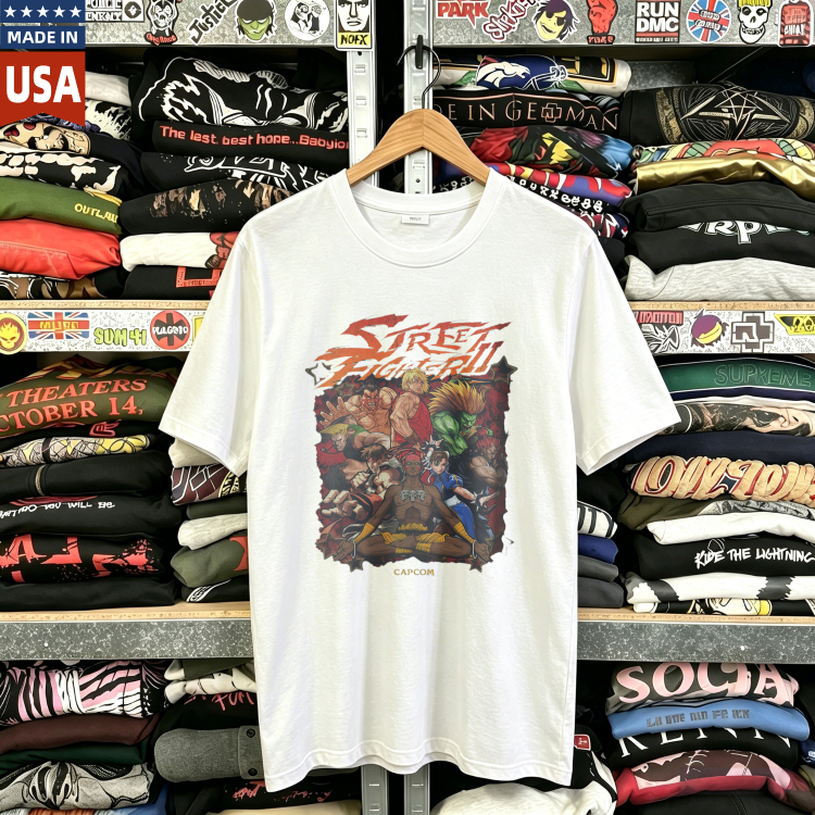 CozTee Vintage Street Fighter II Characters Battle Scene Graphic T-Shirt