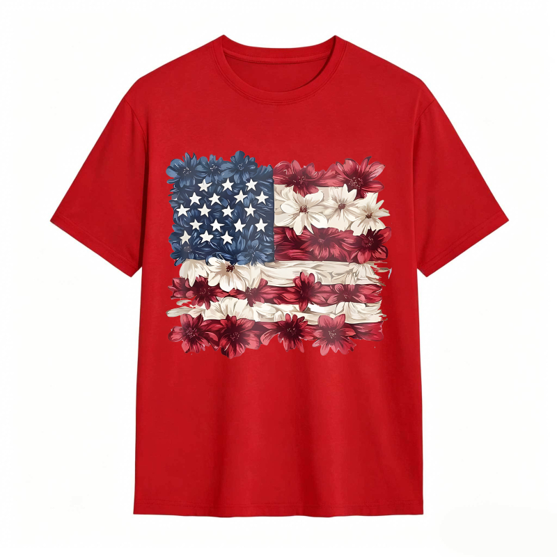 Floral American Flag Design T-shirt