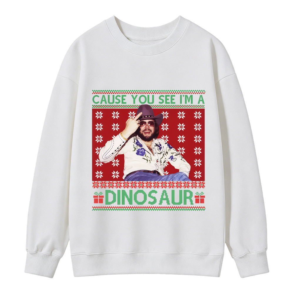 Merry Christmas Dinosaur Hank Williams.Jr Western Sweatshirt, Funny Western Holiday Shirt, Ugly Christmas Sweater, Vintage Country Music Graphic Crewneck, Country Music Fan Gift