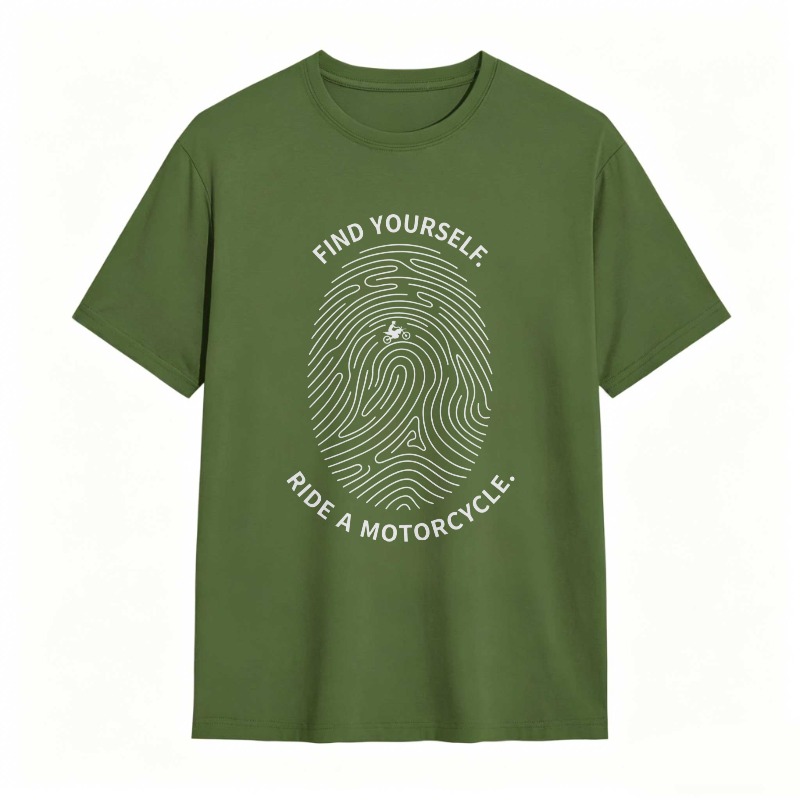 Fingerprint Design With Find Yourself Ride A Motorcycle Text T-shirt