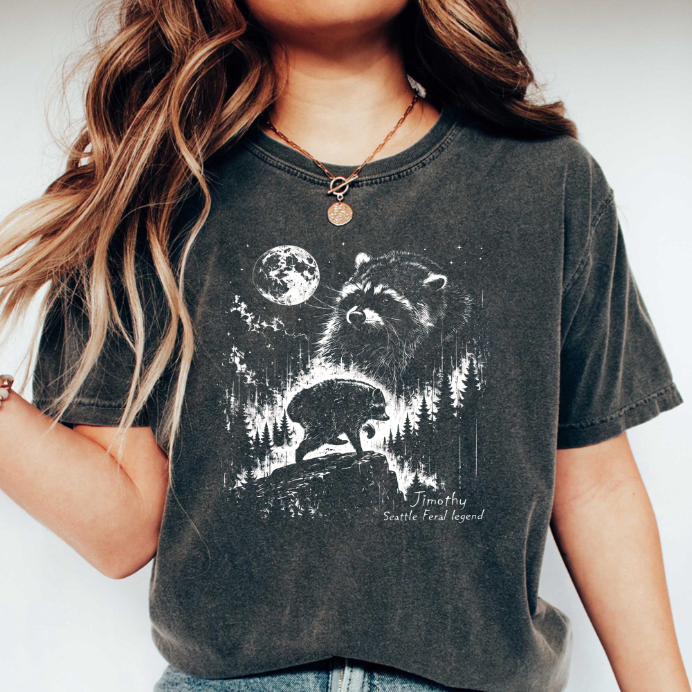 Bear And Moon Forest Graphic Washed T-shirt