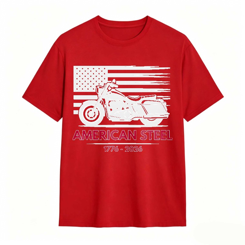 American Flag Motorcycle American Steel 1776 2026 Unisex Classic T-shirt