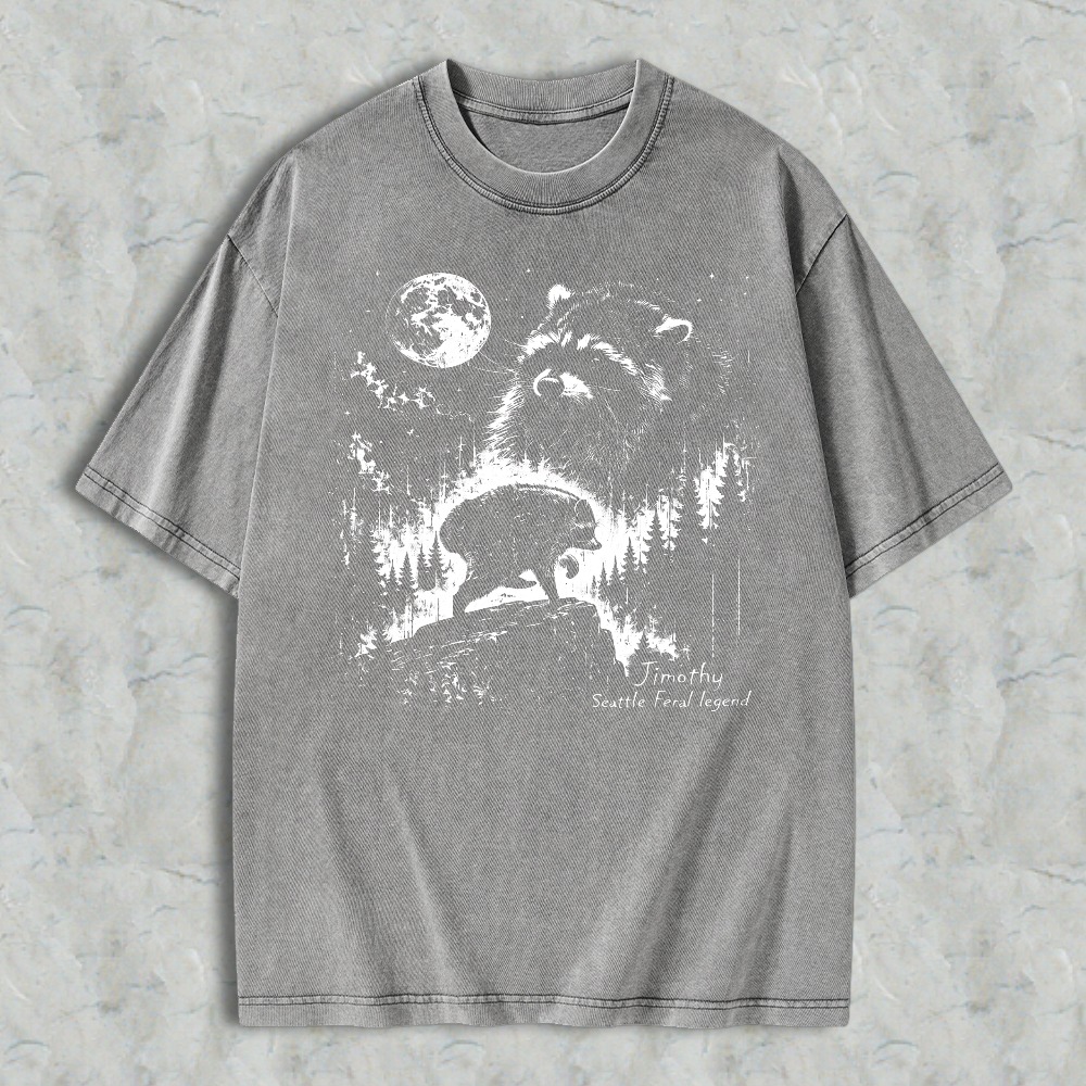Bear And Moon Forest Graphic Washed T-shirt