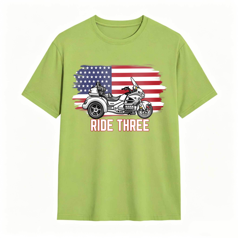 Motorcycle With American Flag Ride Three Unisex Classic T-shirt