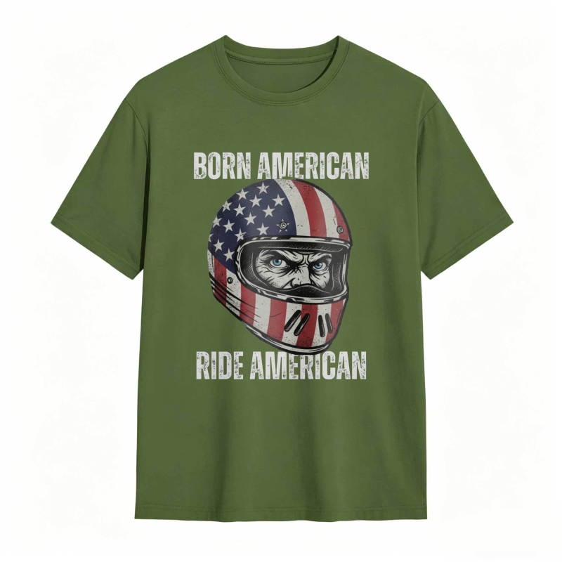 American Flag Helmet Born American Ride American T-shirt