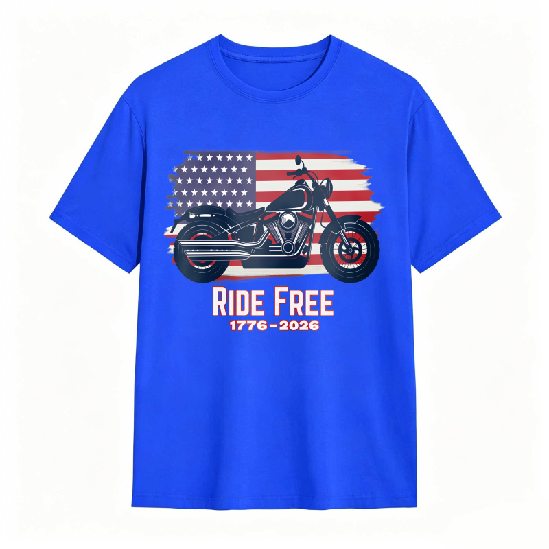 American Flag Motorcycle Ride Free 1776 2026 Unisex Classic T-shirt