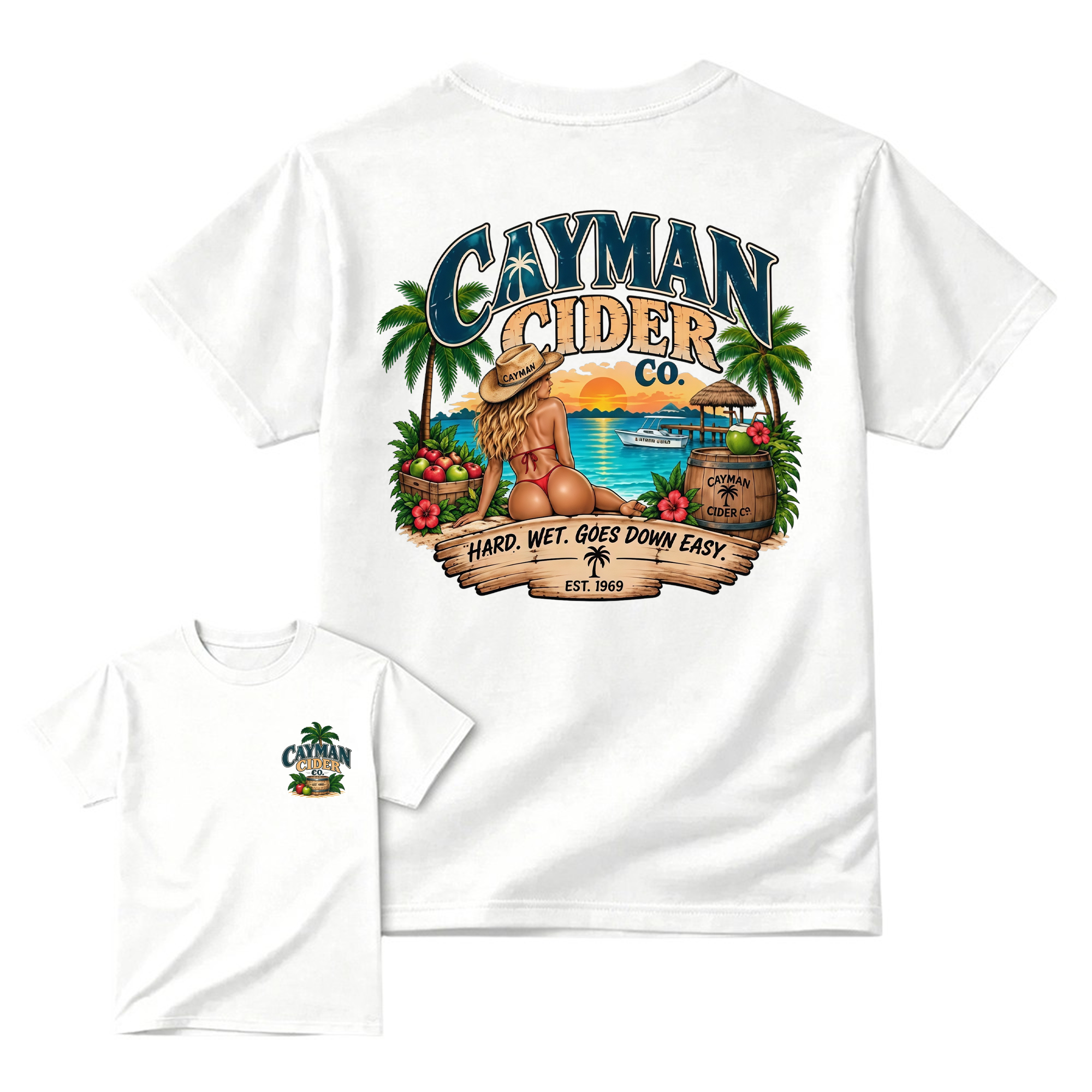 Cayman Cider Co. Unisex Cotton T-Shirt Hard Wet Goes Down Easy 