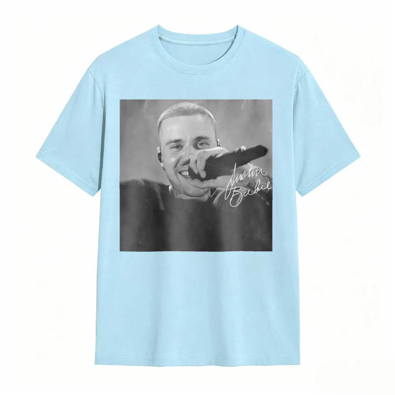 Justin Bieber Singing With Microphone Signature tshirt 100% cotton