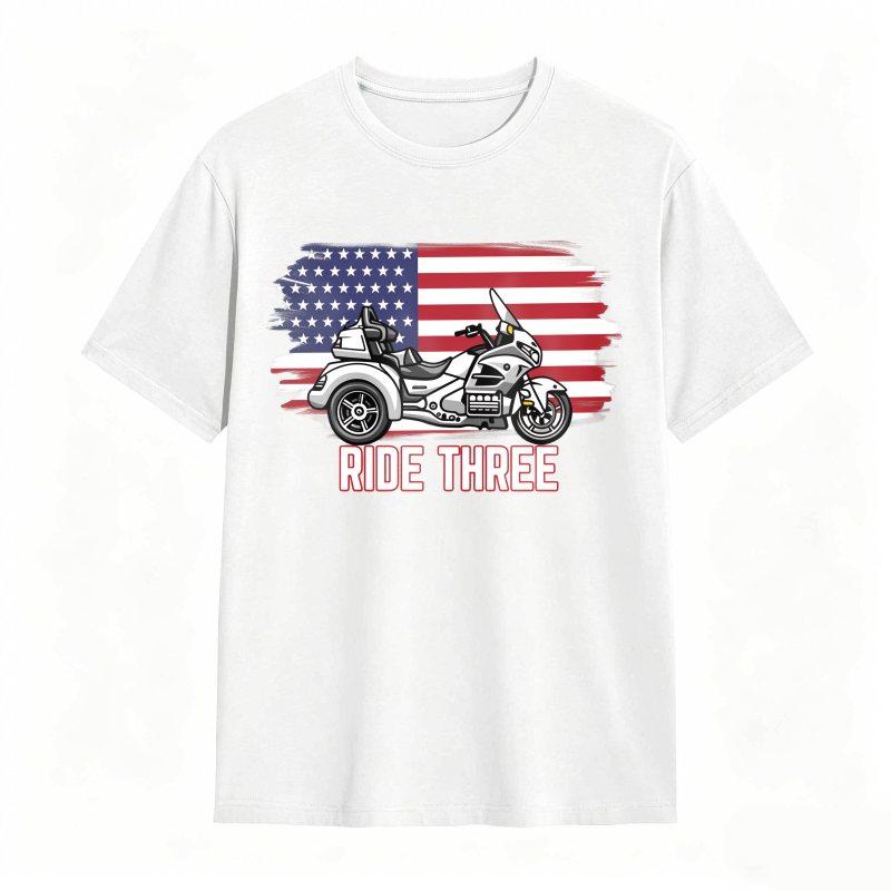 Motorcycle With American Flag Ride Three Unisex Classic T-shirt