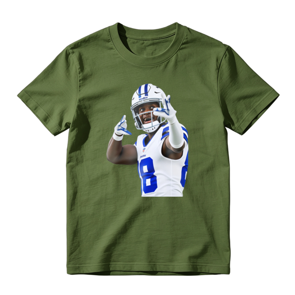 American Football Player Number 8 In White And Blue Uniform Celebrating Graphic T-shirt