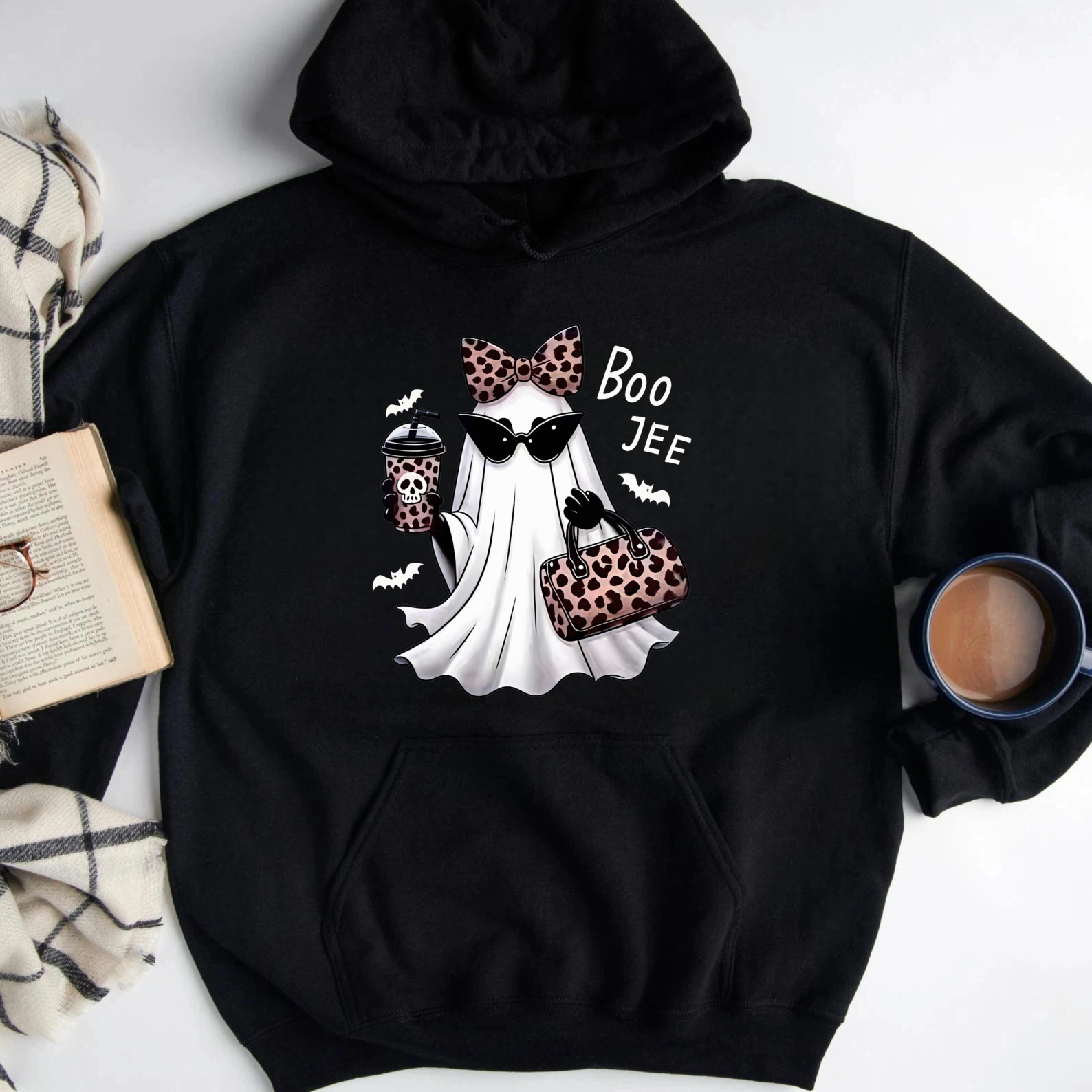 Leopard Bow Sunglasses Ghost Boo Jee Halloween Sweatshirt