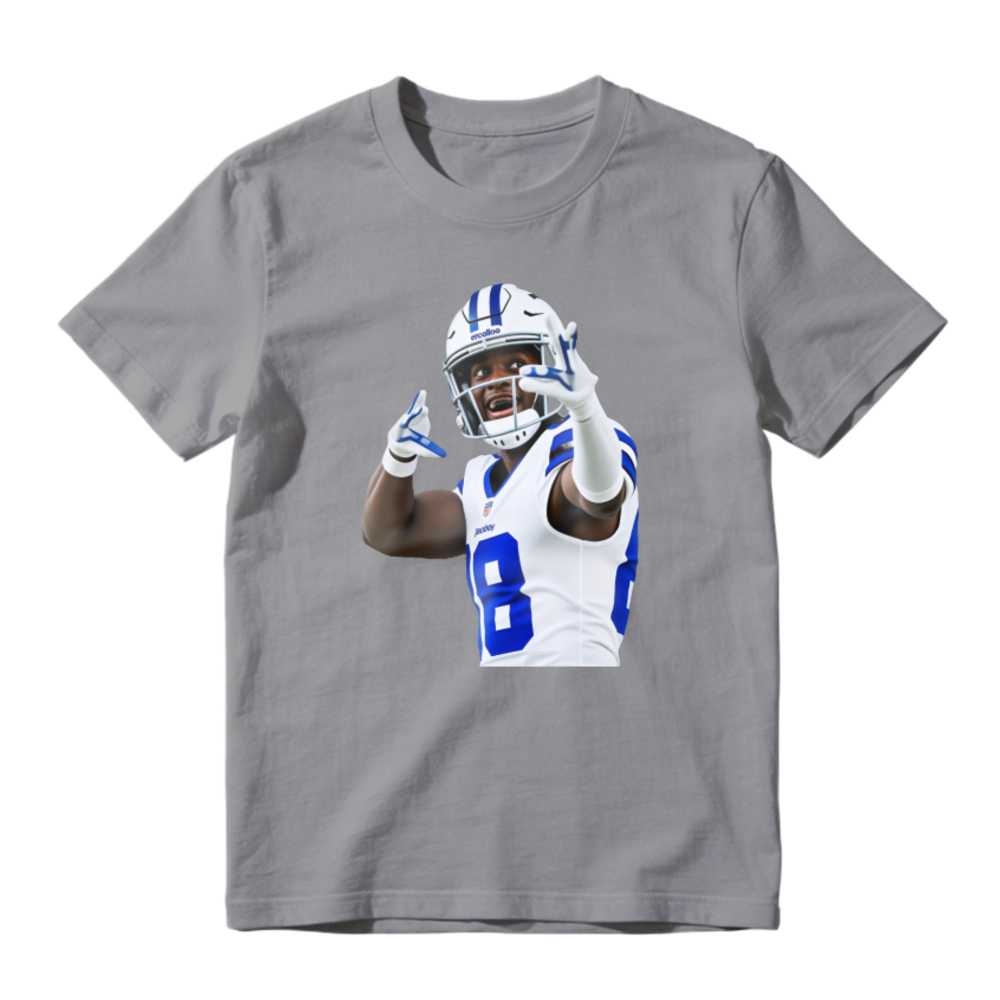 American Football Player Number 8 In White And Blue Uniform Celebrating Graphic T-shirt