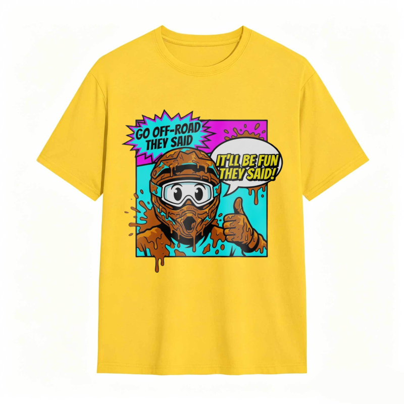 Off Road Adventure Cartoon Character With Mud And Speech Bubbles T-shirt