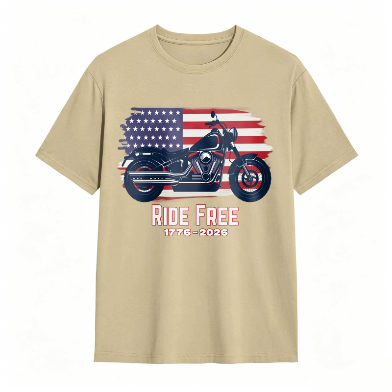 American Flag Motorcycle Ride Free 1776 2026 Unisex Classic T-shirt
