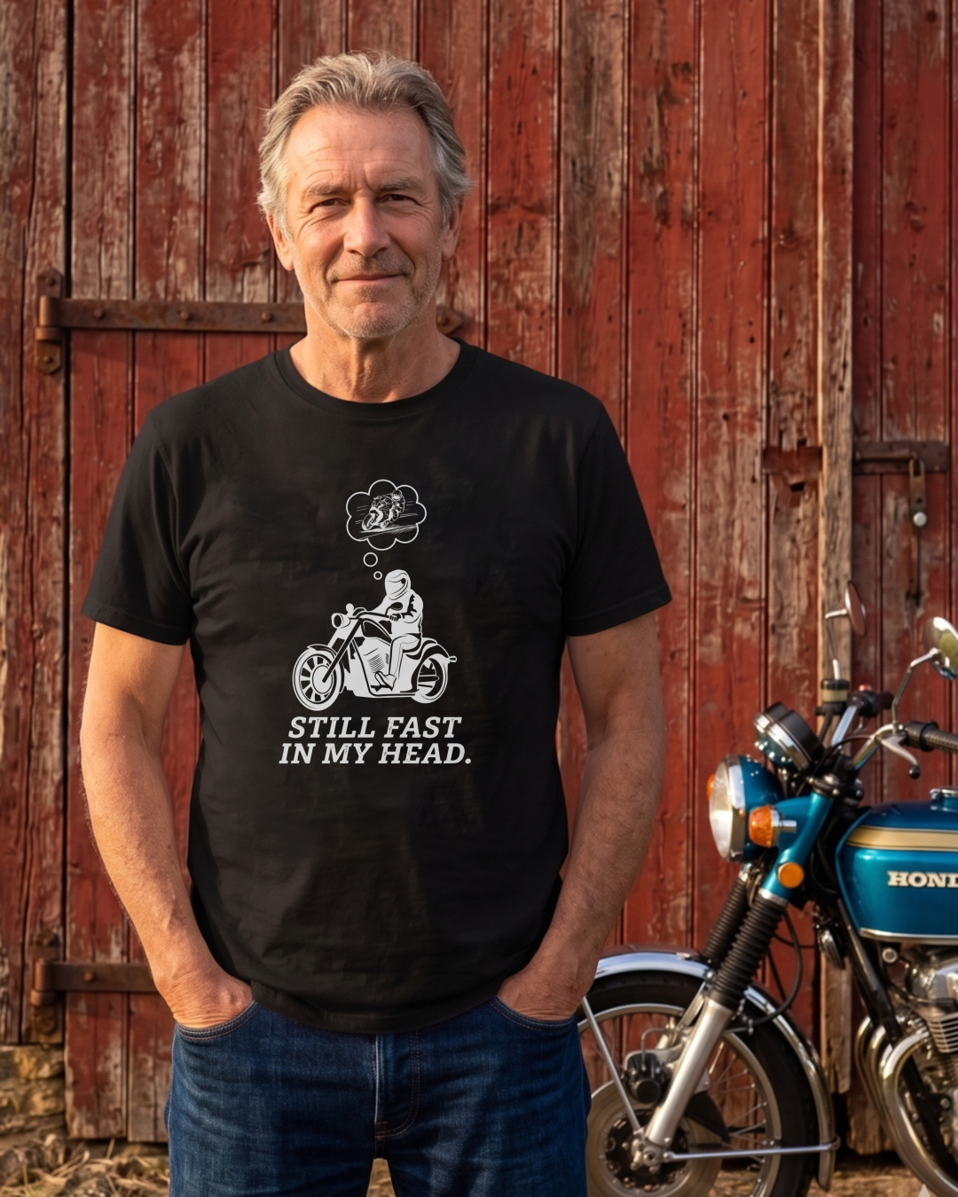 Motorcycle Rider With Thought Bubble Still Fast In My Head T-shirt