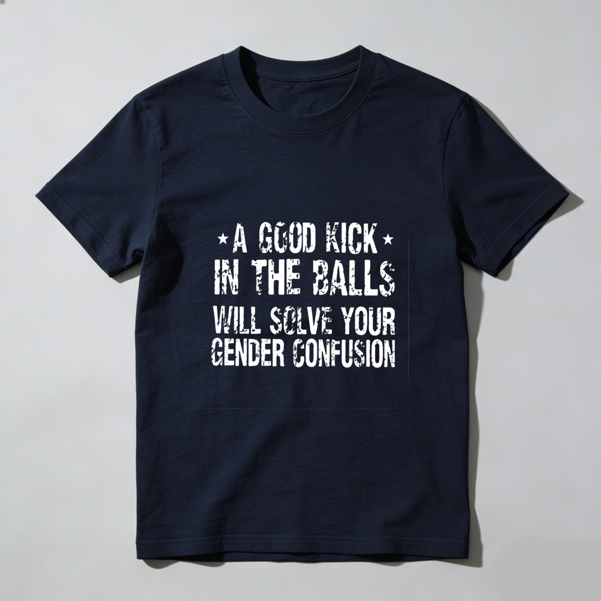 TEECURENT A Good Kick In The Balls Will Solve Your Gender Confusion Pure Cotton Short Sleeve T Shirt