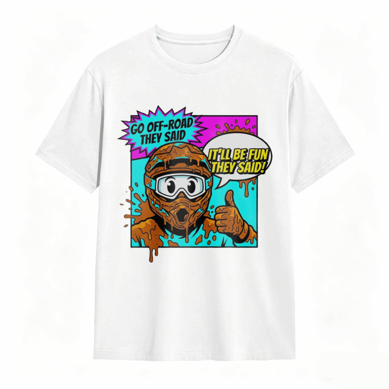 Off Road Adventure Cartoon Character With Mud And Speech Bubbles T-shirt