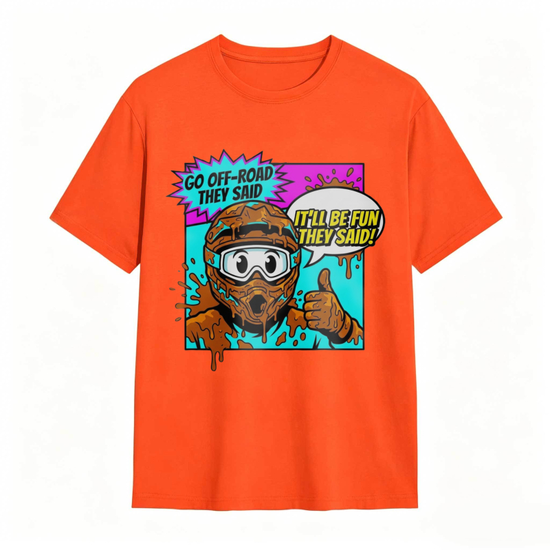 Off Road Adventure Cartoon Character With Mud And Speech Bubbles T-shirt