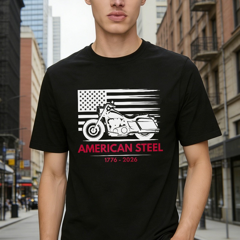 American Flag Motorcycle American Steel 1776 2026 Unisex Classic T-shirt