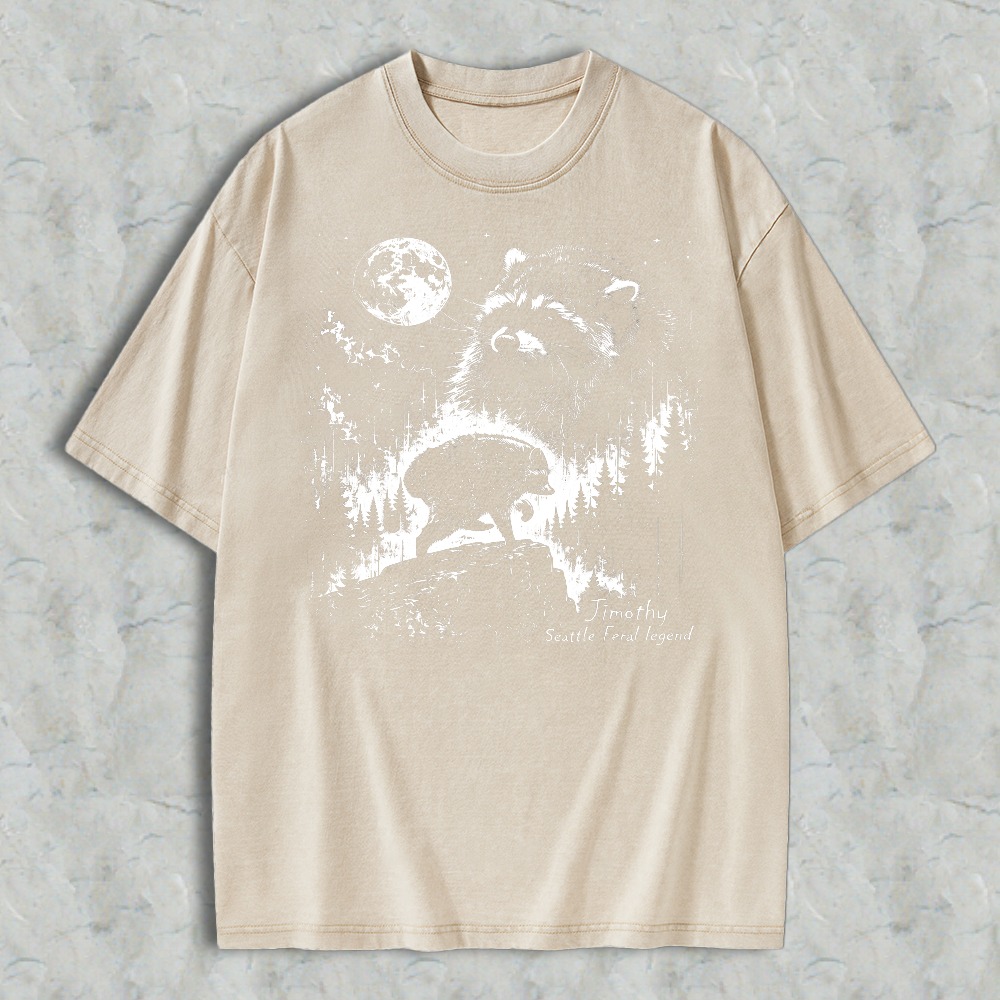 Bear And Moon Forest Graphic Washed T-shirt