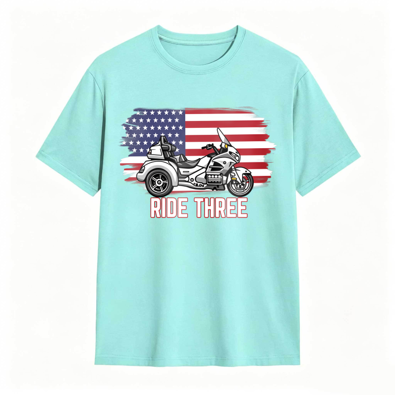 Motorcycle With American Flag Ride Three Unisex Classic T-shirt