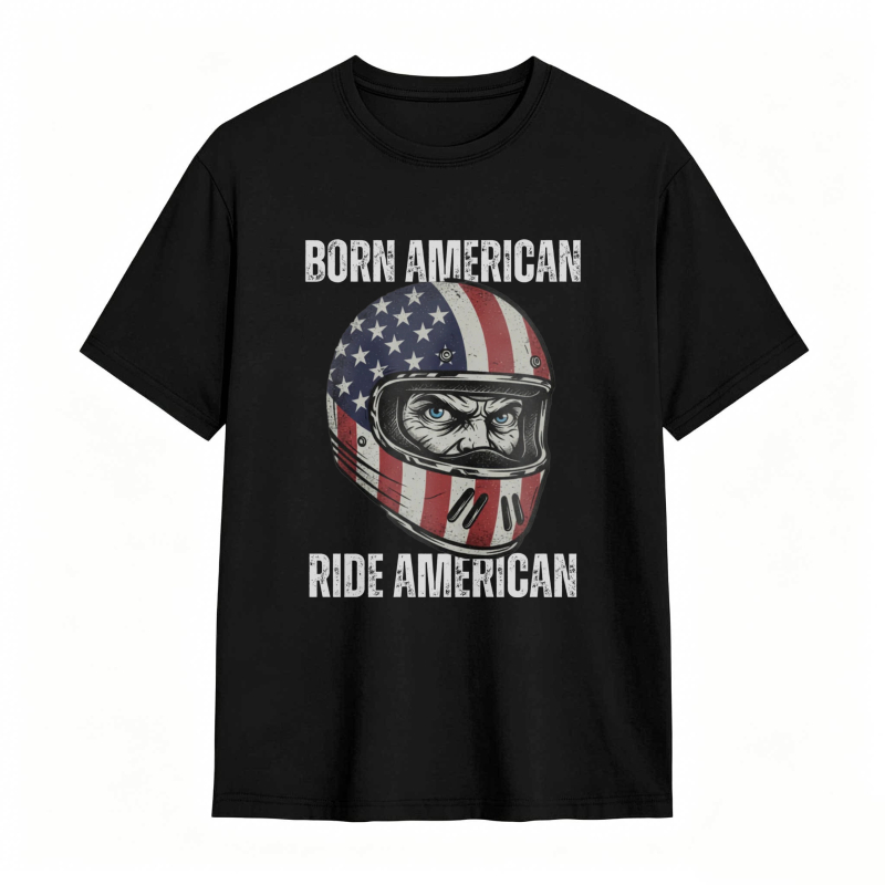 American Flag Helmet Born American Ride American T-shirt