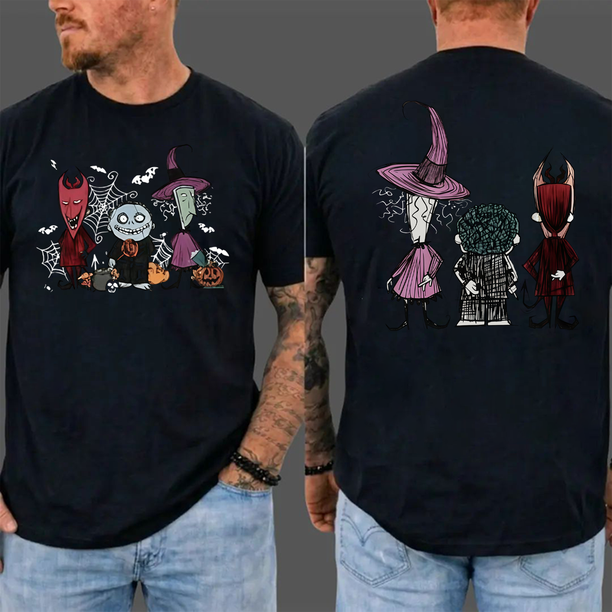 Spooky Trio Halloween Graphic Shirt, Soft Cotton Crewneck Sweatshirt, Funny Halloween Outfit