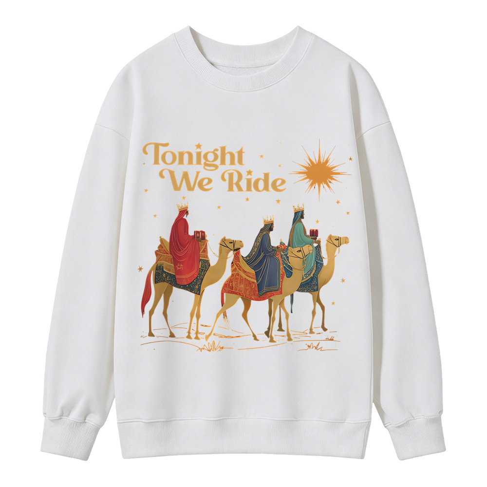 Retro Tonight We Ride Christian Christmas Sweatshirt, Three Wise Men Faith Graphic, Christian Holiday Gift, Vintage Religious Apparel