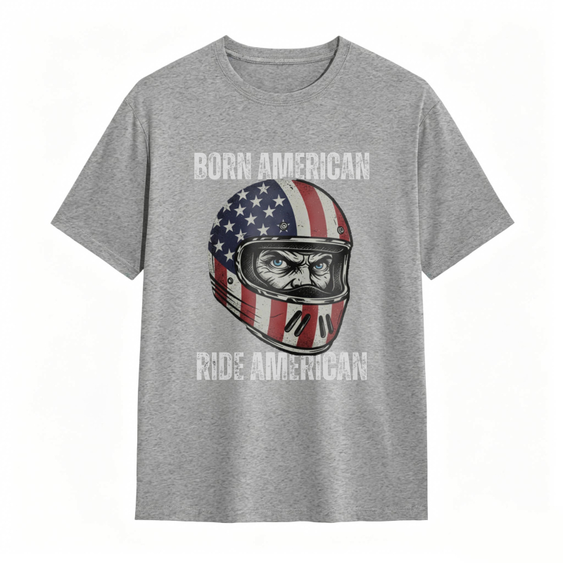 American Flag Helmet Born American Ride American T-shirt