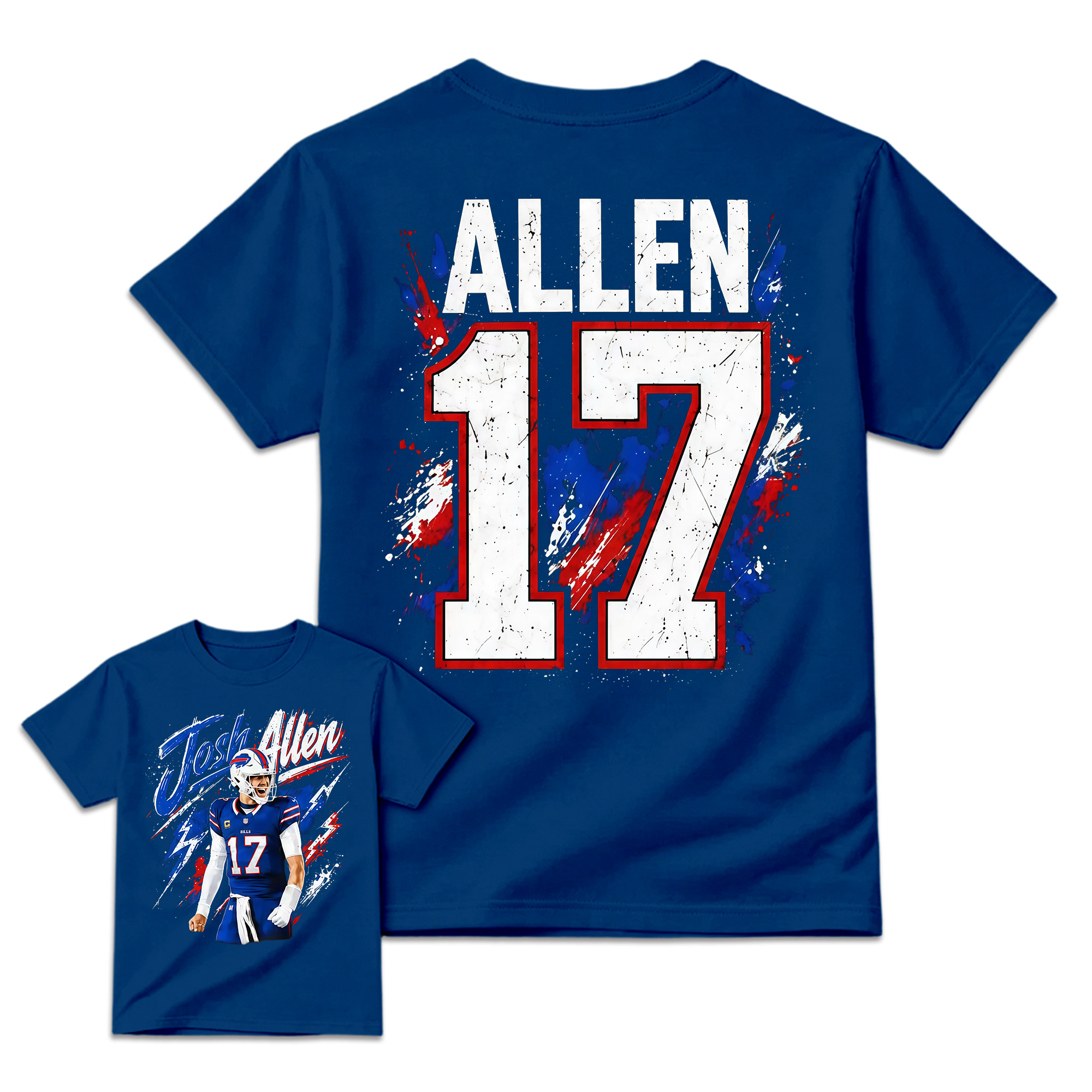 Blue Red Number 17 Football Graphic T-Shirt, Quarterback Game Day Tee, Two-Sided Unisex Sports Fan Shirt