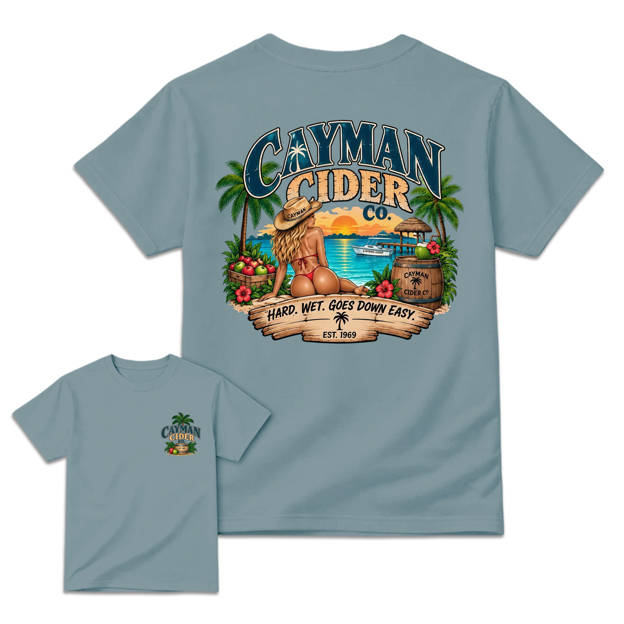 Cayman Cider Co. Unisex Cotton T-Shirt Hard Wet Goes Down Easy 