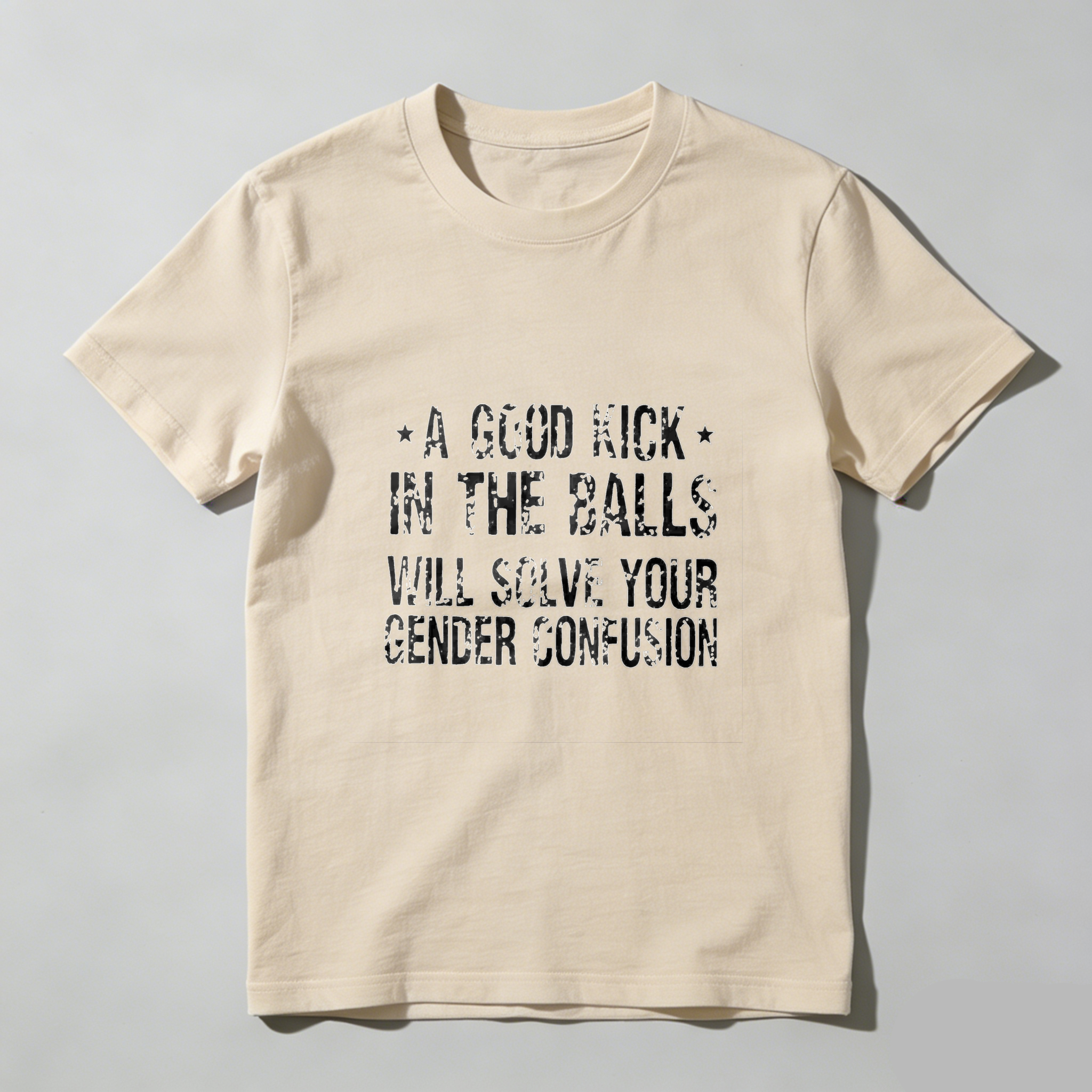TEECURENT A Good Kick In The Balls Will Solve Your Gender Confusion Pure Cotton Short Sleeve T Shirt
