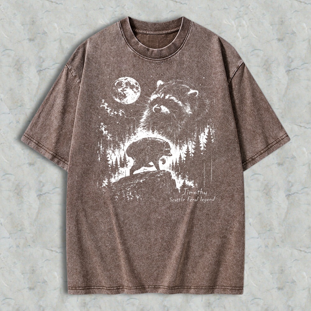 Bear And Moon Forest Graphic Washed T-shirt
