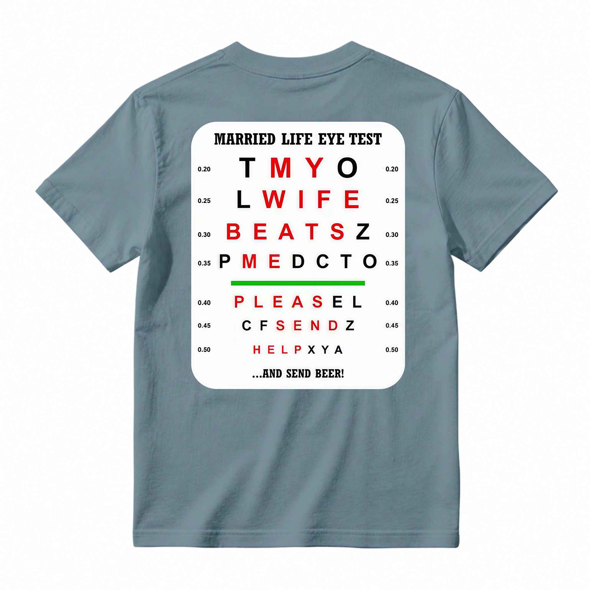 Married Life Eye Test T-shirt, Funny Shirts, Husband Life Shirt, Casual Menswear, Comfy Cotton, Humorous Tee