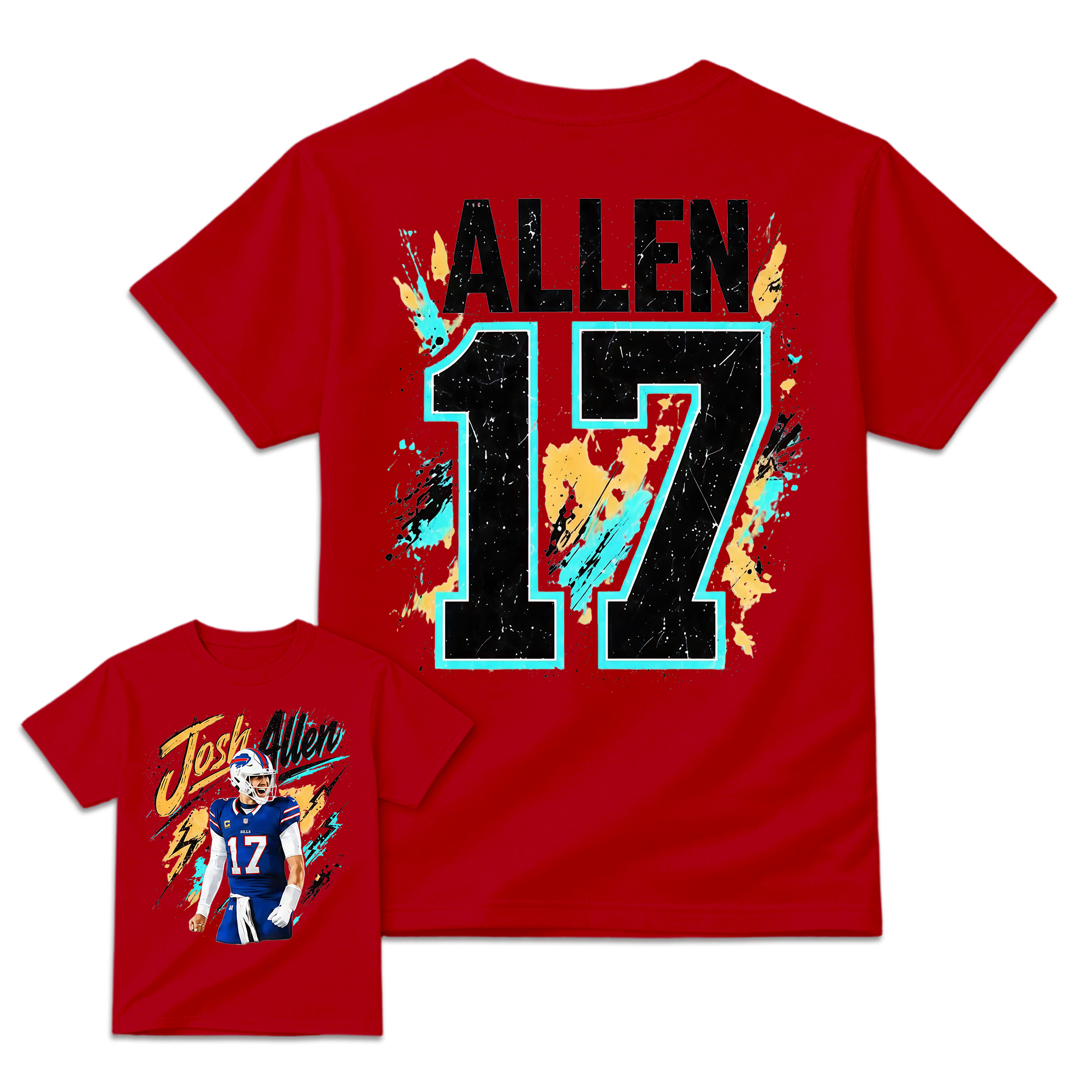 Blue Red Number 17 Football Graphic T-Shirt, Quarterback Game Day Tee, Two-Sided Unisex Sports Fan Shirt
