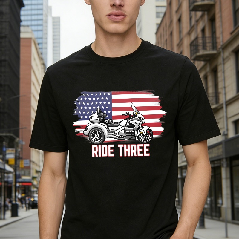 Motorcycle With American Flag Ride Three Unisex Classic T-shirt