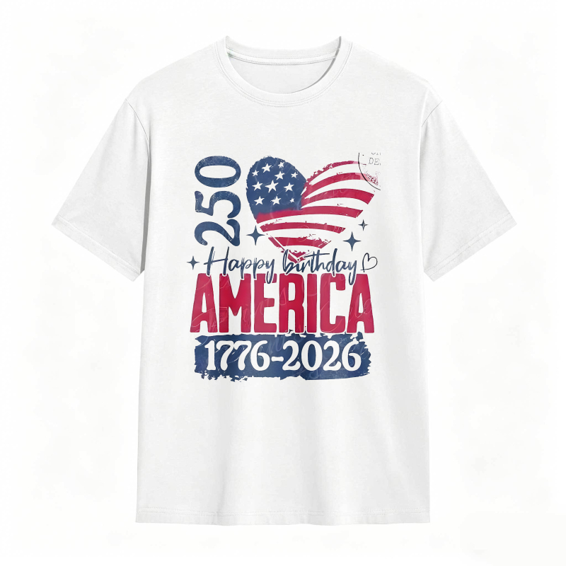 250th Birthday America 1776 2026 Patriotic Heart Flag Design T-shirt