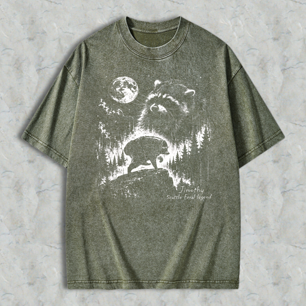 Bear And Moon Forest Graphic Washed T-shirt