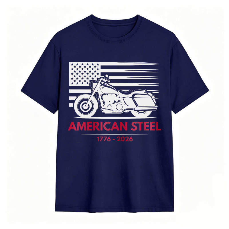 American Flag Motorcycle American Steel 1776 2026 Unisex Classic T-shirt
