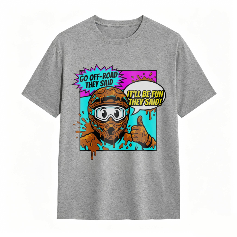 Off Road Adventure Cartoon Character With Mud And Speech Bubbles T-shirt