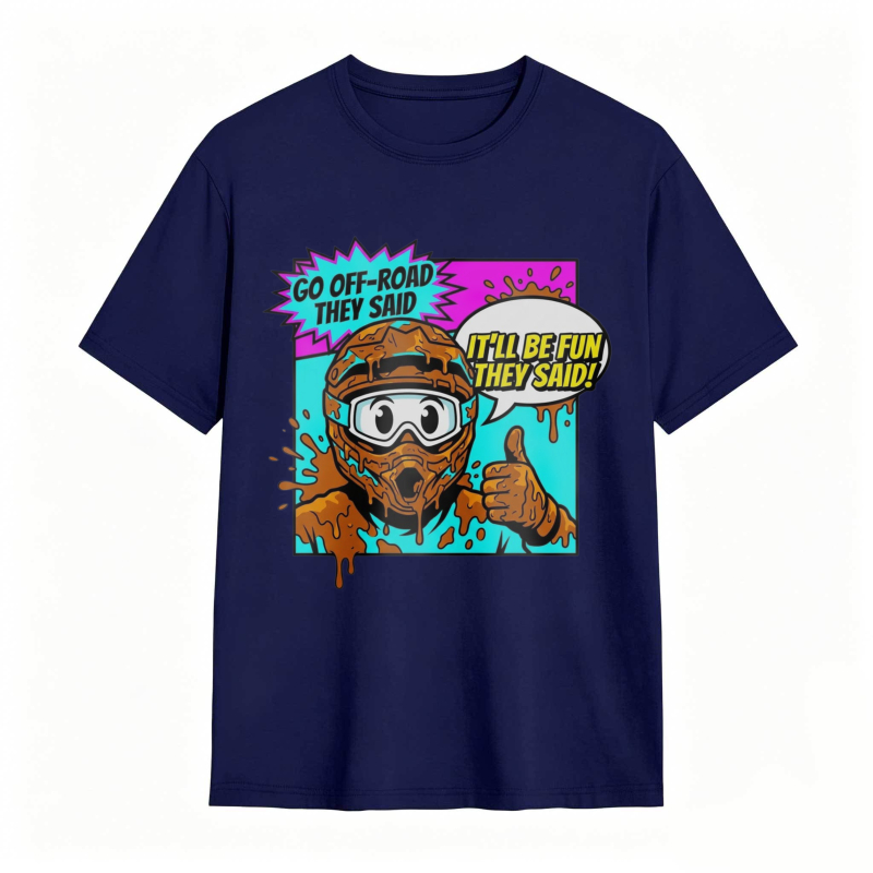 Off Road Adventure Cartoon Character With Mud And Speech Bubbles T-shirt