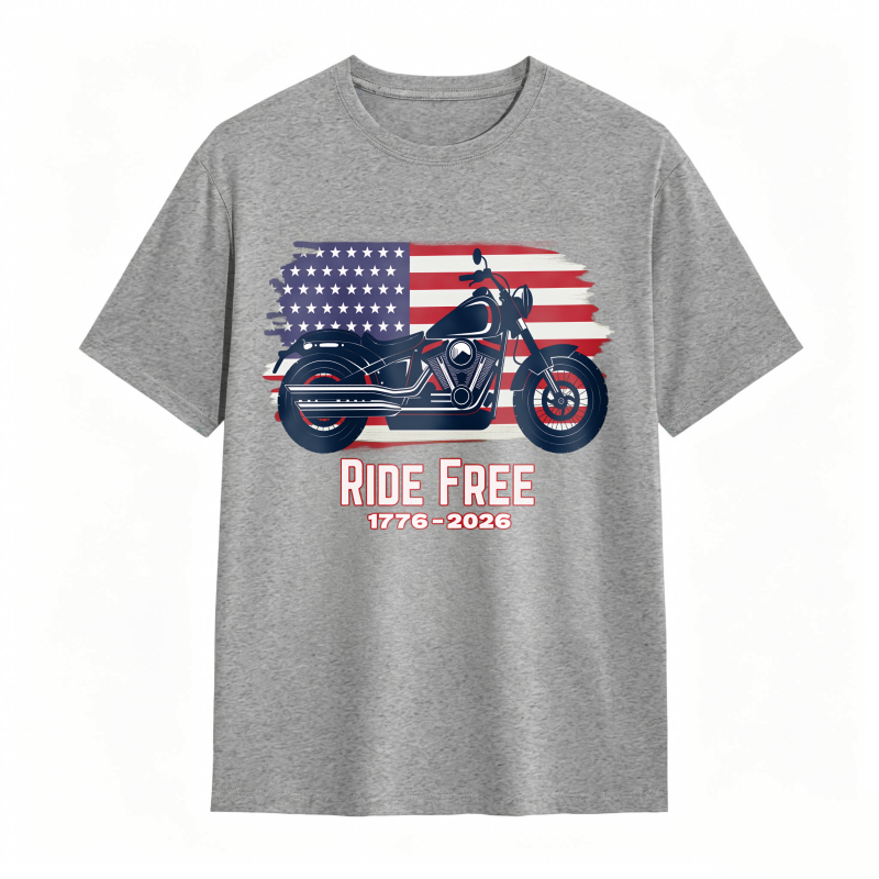 American Flag Motorcycle Ride Free 1776 2026 Unisex Classic T-shirt