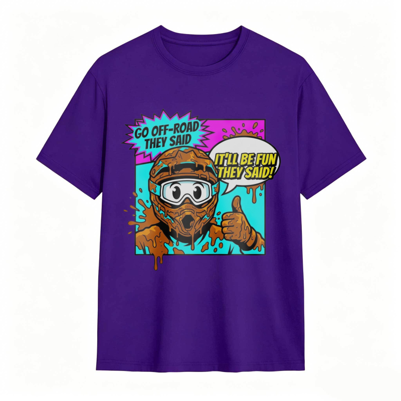 Off Road Adventure Cartoon Character With Mud And Speech Bubbles T-shirt